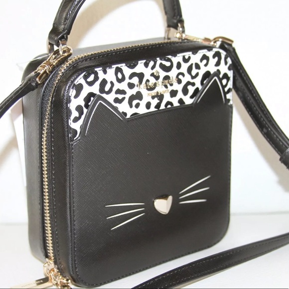 SALE 🏷 Kate spade nwt small cat vanity black leopard meow crossbody purse - Picture 4 of 7